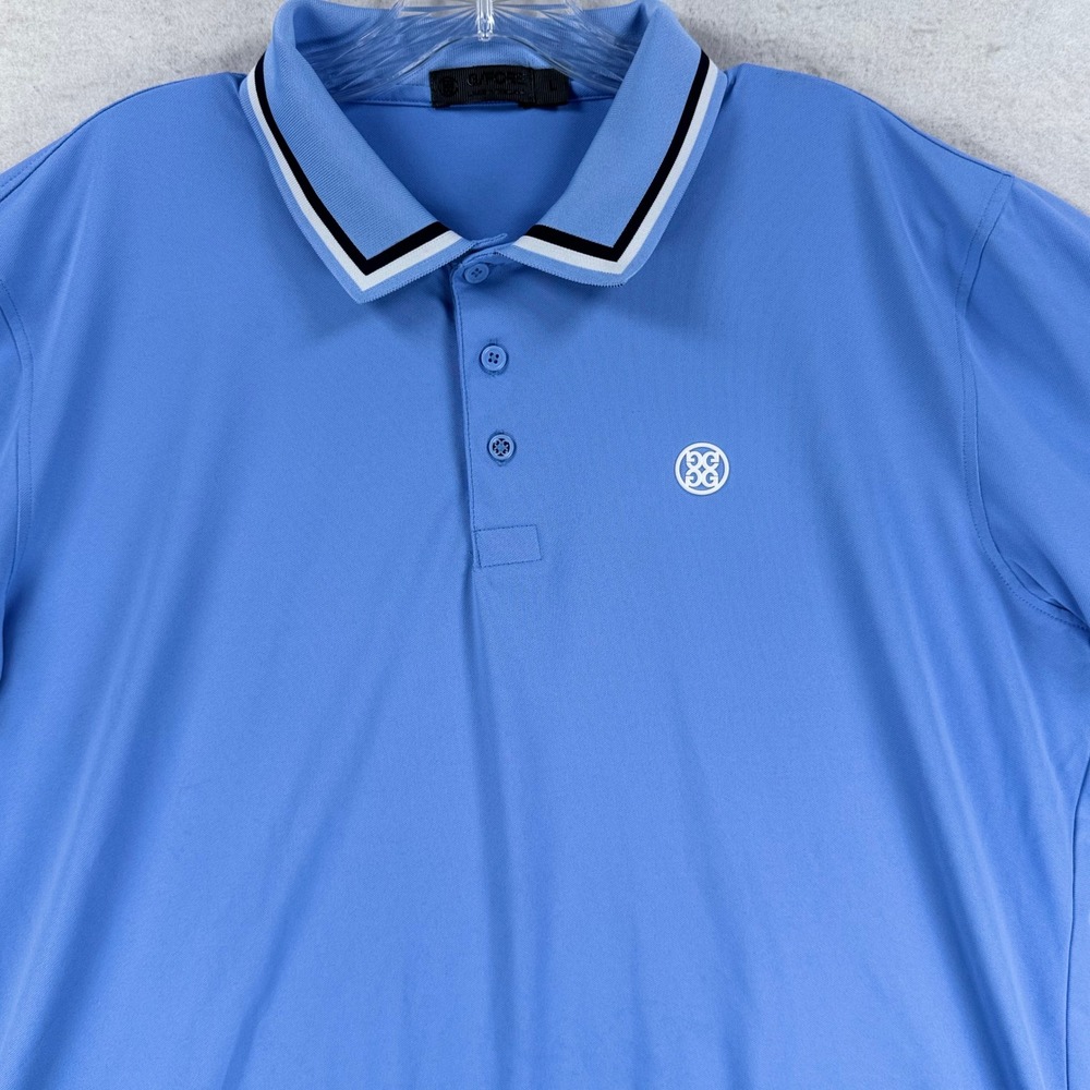 G/FORE Mens Golf Polo Shirt Blue Short Sleeve Tipped Collar Logo Size L